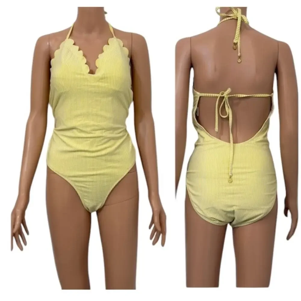 Jessica Simpson Scalloped Halter One-Piece Swimsuit